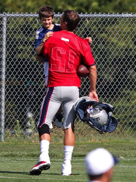Tom Brady at Football practise with his son John