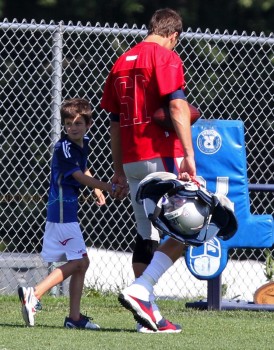 Tom Brady at Football practise with his son John Moynahan
