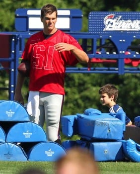 Tom Brady at Football practise with son John