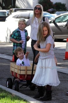 Tori Spelling at the market with kids Liam, Stella and Finn McDermott