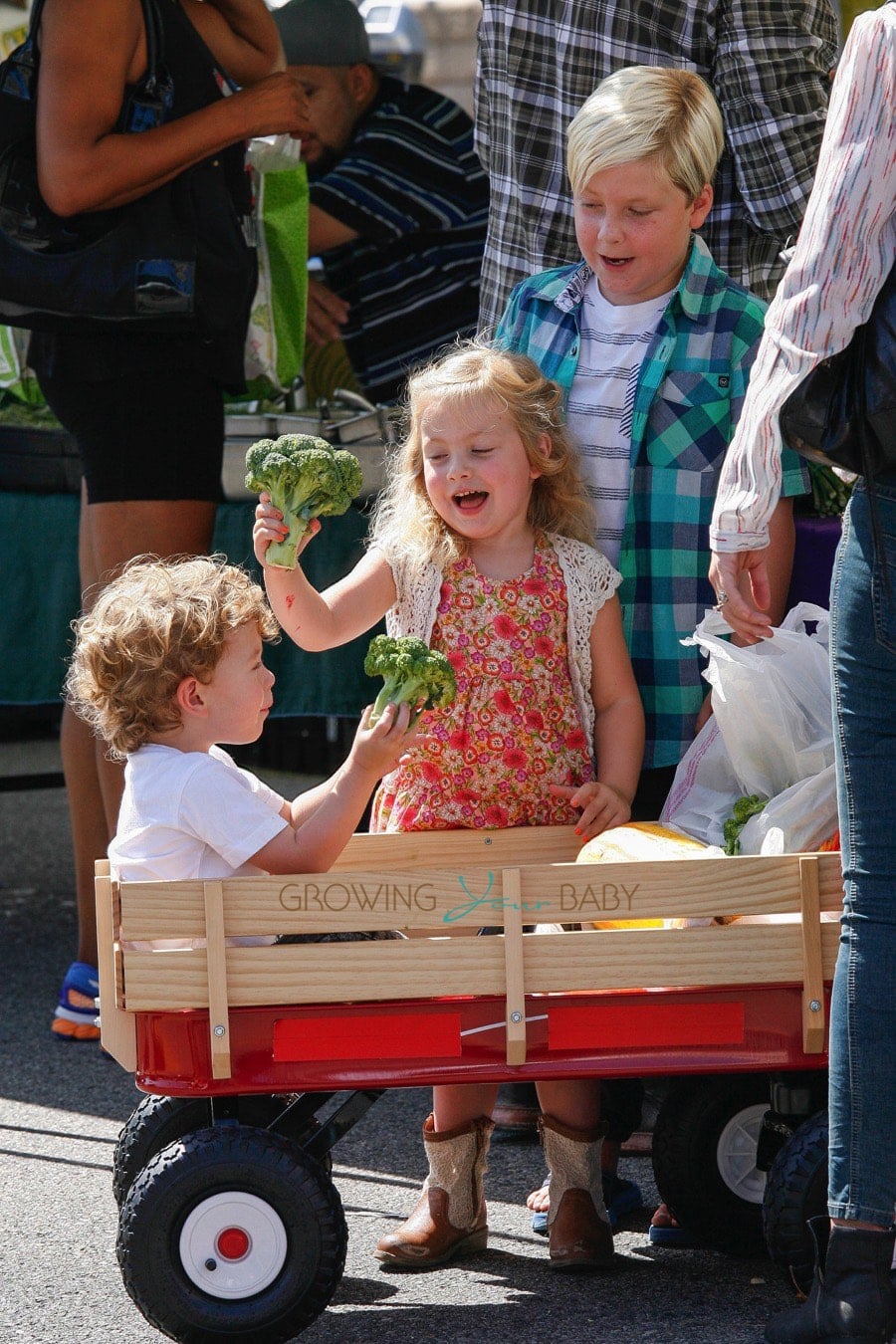 Tori Spelling's kids Liam, Hattie and Finn at the market Growing Your