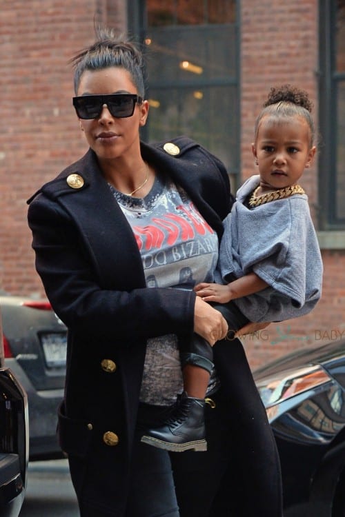 Pregnant Kim Kardashian out in New York City with daughter North West