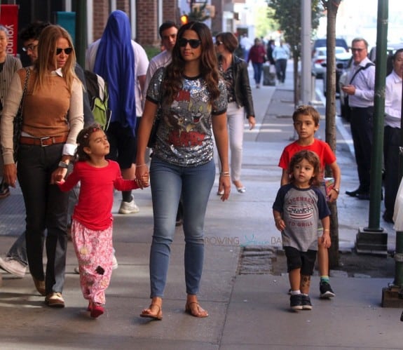 Camila Alves out in NYC with kids Levi, Vida and Livingston McConaughey