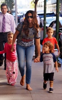 Camila Alves out in New York City with kids Levi, Vida and Livingston McConaughey