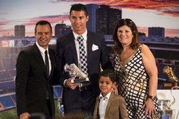 Cristiano Ronaldo with his five-year-old son and his mum Dolores