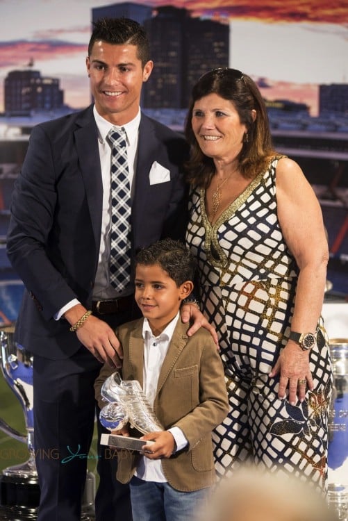 Cristiano Ronaldo with his five-year-old son and his mum Dolores