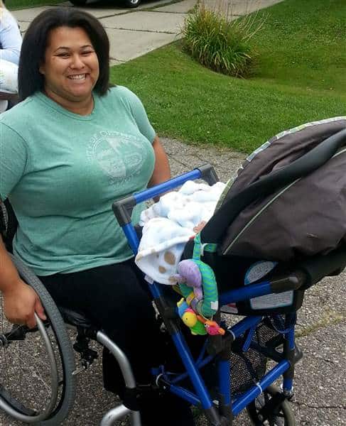 Sharina Jones with her stroller wheelchair