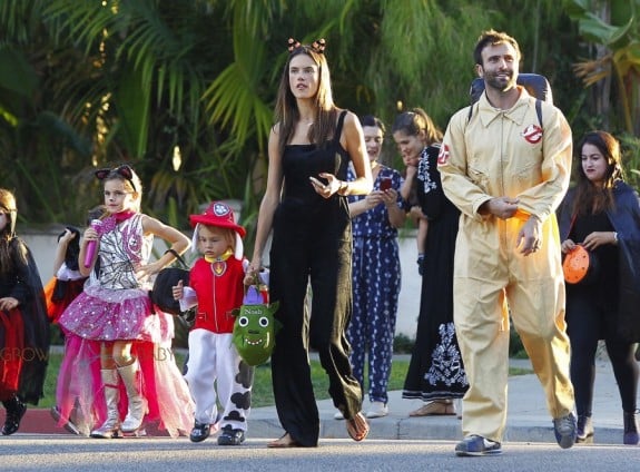 Alessandra Ambrosio and Jamie Mazur out for Halloween 2015 with kids Anja and Noah