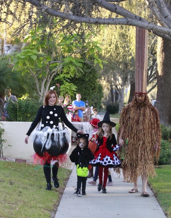 Alyson Hannigan with Alexis Denisof out for Halloween 2015 with kids Keeva and Satyana