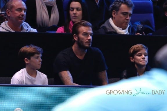 David Beckham takes his sons, Romeo and Cruz, to watch Rafael Nadal and Novak Djokovic compete in the semi-finals