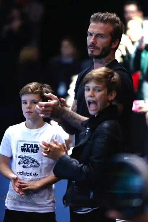 David Beckham takes his sons, Romeo and Cruz, to watch Rafael Nadal and Novak Djokovic compete in the semi-finals