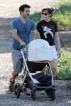 New parents Zooey Deschanel and husband Jacob Pechenik head out with their newborn Elsie Otter