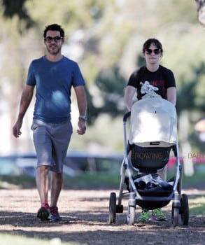 New parents Zooey Deschanel and husband Jacob Pechenik step out with their newborn Elsie Otter