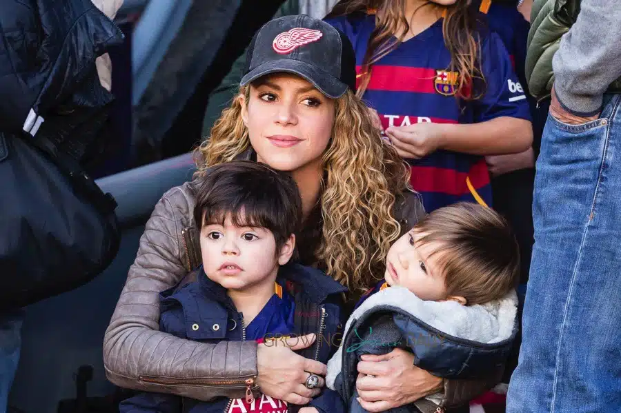Shakira with sons Sasha and Milan at the La Liga match between FC Barcelona & Real Sociedad de Futbol