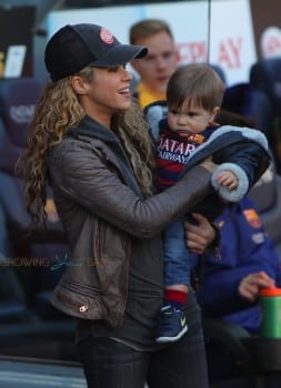 Shakira with sons Sasha and Milan at the La Liga match between FC Barcelona and Real Sociedad de Futbol
