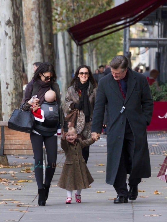 Alec Baldwin and his wife Hilaria Thomas seen out shopping with daughter Carmen and baby son Rafael in Madrid