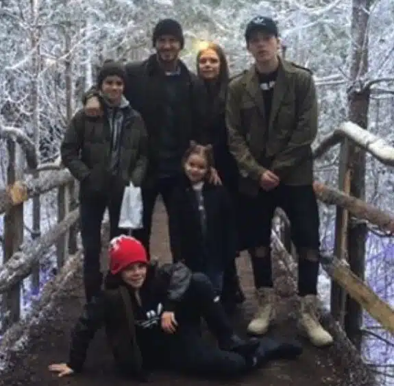 David and Victoria Beckham with kids Brooklyn, Harper, Cruz and Rome Christmas 2015
