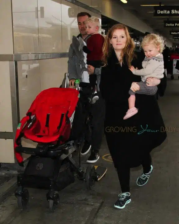 James Van Der Beek and wife Kimbery with kids Annabel, Olivia and Joshua at LAX