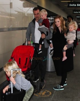 James Van Der Beek & wife Kimbery with kids Annabel, Olivia and Joshua at LAX