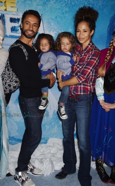 Kamar de los Reyes with sons John and Michael and wife Sherri Saum at the premiere of Disney On Ice's 'Frozen' at Staples Center LA