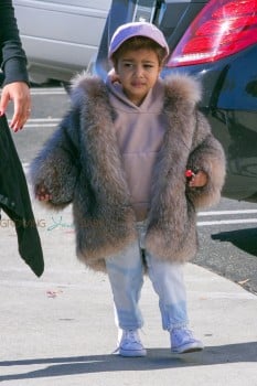 North West wears fur while shopping in Woodland Hills, California