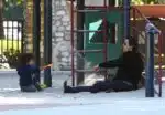 Olivier Martinez plays with his son Maceo Martinez at a park in Los Angeles on December 31, 2015