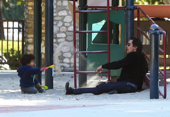 Olivier Martinez plays with his son Maceo Martinez at a park in Los Angeles on December 31, 2015