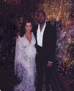 Pregnant Kim Kardashian and husband Kanye West at mom Kris's birthday party