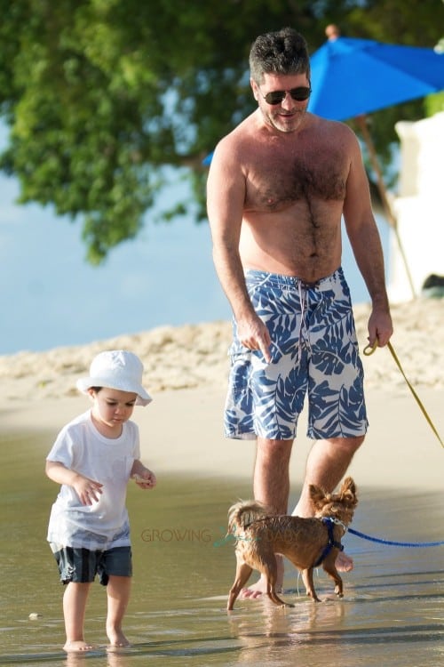Simon Cowell walks the beach with son Eric Cowell