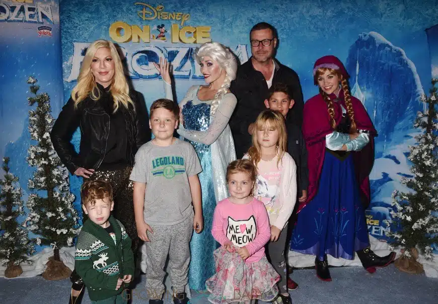 Tori Spelling and Dean McDermott with kids Jack Liam,  Stella, Finn and Hattie at the premiere of Disney On Ice's 'Frozen' at Staples Center LA