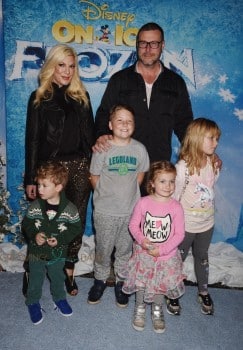 Tori Spelling and Dean McDermott with kids Liam,  Stella, Finn and Hattie at the premiere of Disney On Ice's 'Frozen' at Staples Center LA