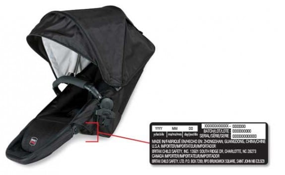 Britax Stroller Replacement top seat with date of manufacture sticker location