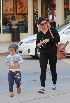 Hilary Duff and son Luca stop by Starbucks