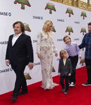 Jack Black, son Samuel Jason Black, Kate Hudson, Ryder Robinson, Bingham Robinson at Dream Works and Twentieth Century Fox present the World Premiere for Kung Fu Panda 3