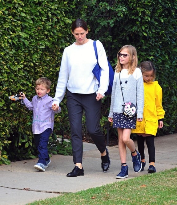 Jennifer Garner leaves church with her son Sam and daughters Violet and Seraphina Affleck