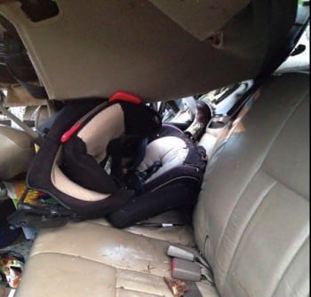 Kylee Barrett's son's car seat after crash