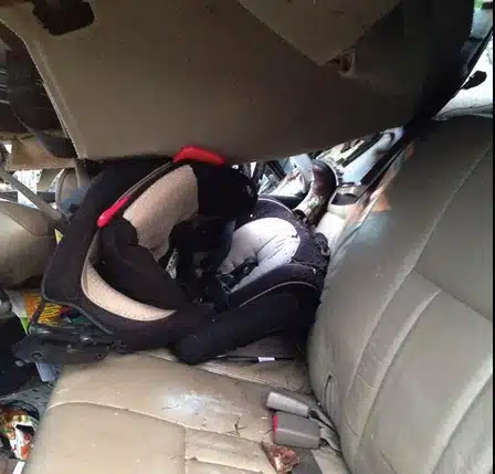 Kylee Barrett's son's car seat after crash