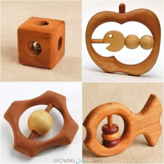 wooden caterpillar rattles