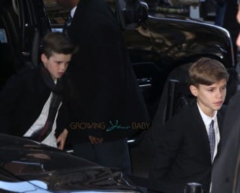 Cruz and Romeo Beckham arriving at Balthazar for lunch in New York City, New York