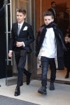 Cruz and Romeo Beckham leaving their hotel in NYC