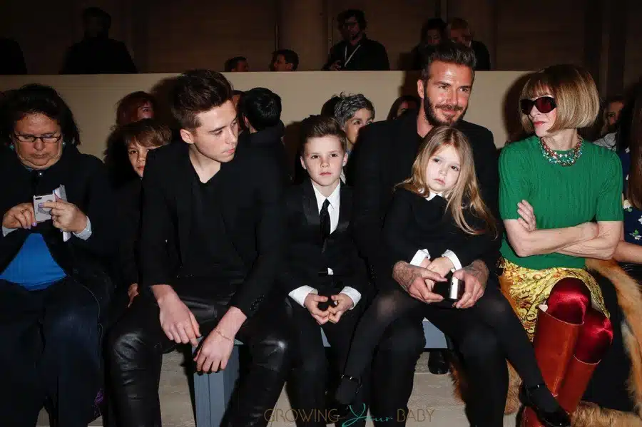 David Beckham at Victoria Beckham fashion show with kids Romeo, Cruz and Harper