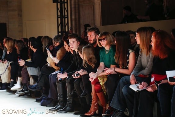 David Beckham at Victoria Beckham fashion show with kids Romeo, Cruz and Harper