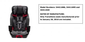 Evenflo Recalls transitions 3-in-1 carseats