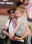 Hilary Duff is spotted at the airport in Maui with her son Luca Comrie on February 04, 2016