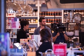 Kourtney Kardashian, Kris Jenner and Scott Disick hug at Williams Sonoma