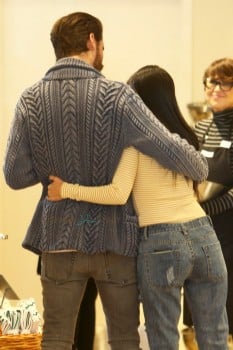 Kourtney Kardashian and Scott Disick hug at Williams Sonoma