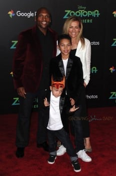 Mark "Rhino" Smith  walks the red carpet at the Zootopia premiere with his family