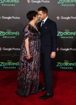 Pregnant Ginnifer Goodwin and Josh Dallas attend the premiere Of Walt Disney Animation Studios' 'Zootopia'