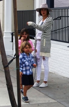 Alessandra Ambrosio out with kids Anja and Noah Mazur for lunch at Au Fudge