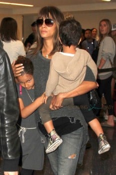 Halle Berry with kids Nahla and Maceo at LAX